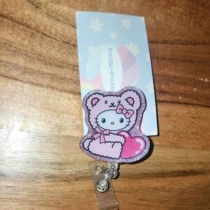 Sanrio Hello Kitty Pink Bear Glitter Badge Reel